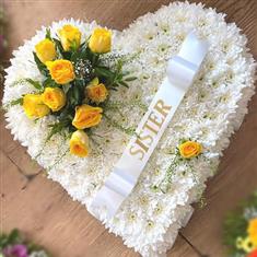 Rose Spray with Word Sash Funeral Heart