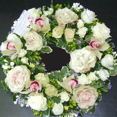 Ivory Orchid &amp; White Roses Wreath