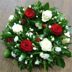 Red and White Rose Funeral Wreath
